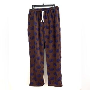 Proper Tone Size L Brown Silky Pants with Raised Blue Floral Pattern